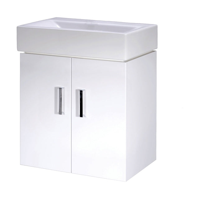 [BFCRW450] Wall Hung 2 Door Cloakroom Vanity Basin Unit - 450mm - Gloss White - Cutout