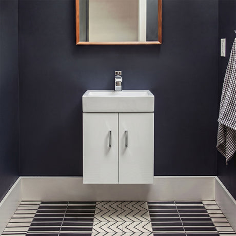 [BFCRW450] Wall Hung 2 Door Cloakroom Vanity Basin Unit - 450mm - Gloss White - Silo