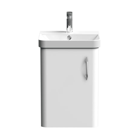 [BFCU10116] Balterley Curve Contemporary Bathroom Wall Hung 1-Door Vanity Unit & Ceramic Basin, Gloss White, 379 mm - Cutout