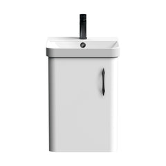 [BFCU10117] Balterley Curve Modern Bathroom Wall Hung 1 Soft Close Door Vanity Unit & Basin, Gloss White, 379mm - Cutout