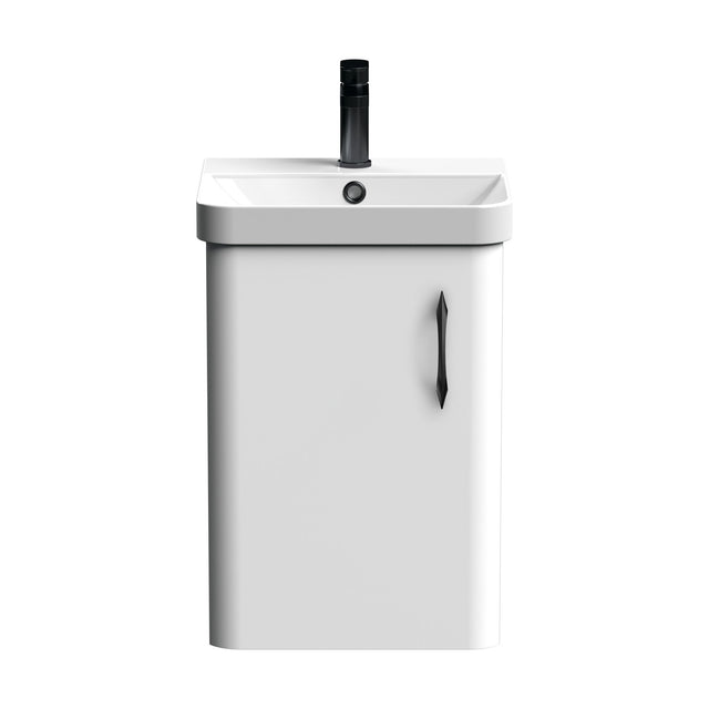 [BFCU10117] Balterley Curve Modern Bathroom Wall Hung 1 Soft Close Door Vanity Unit & Basin, Gloss White, 379mm - Cutout