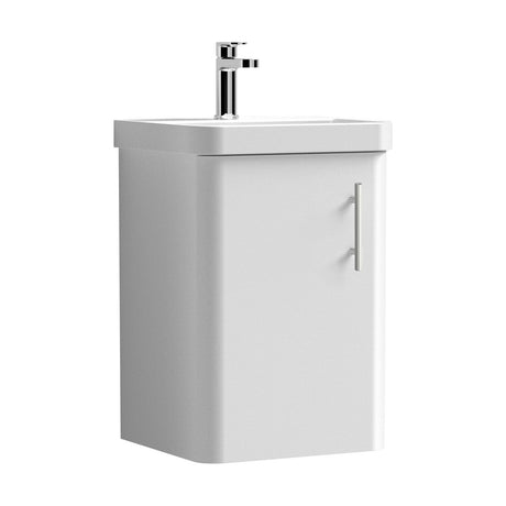 [BFCU10133] Balterley Curve Modern Bathroom Wall Hung 1 Door Vanity Unit Basin, Gloss White, 400mm - Cutout