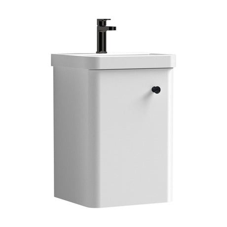 [BFCU1015] Balterley Curve Modern Bathroom Wall Hung 1 Door Vanity Unit Basin, Gloss White / Matt Black, 400mm - Cutout
