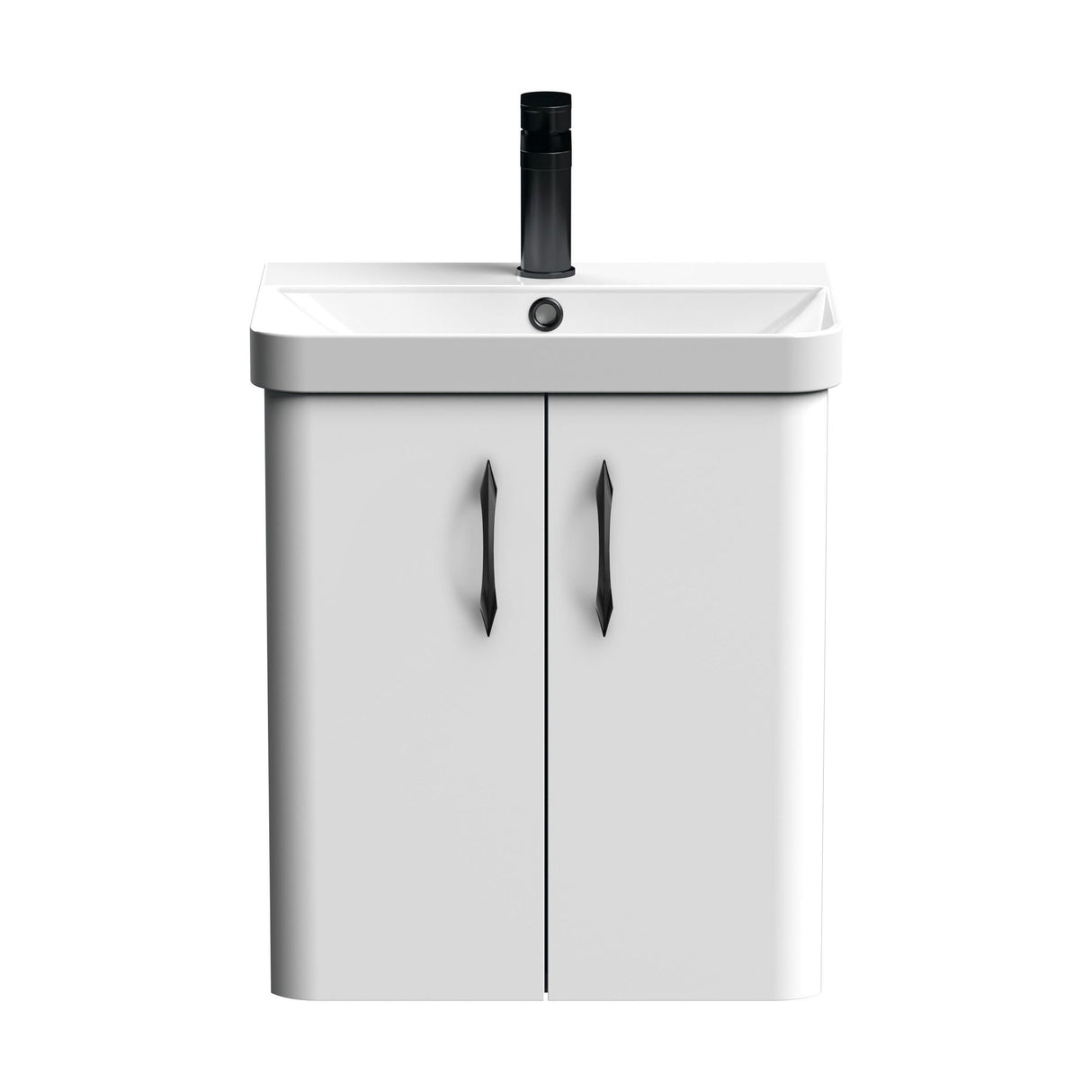 [BFCU10317] Balterley Curve Modern Bathroom Wall Hung 2 Door Vanity Unit Basin, Gloss White, 500mm - Cutout