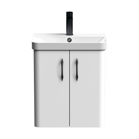 [BFCU10317] Balterley Curve Modern Bathroom Wall Hung 2 Door Vanity Unit Basin, Gloss White, 500mm - Cutout