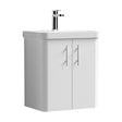 [BFCU10333] Flashbrook Wall Hung 2 Door Vanity Unit with Ceramic Basin, Gloss White with Chrome Handles, Choice of Size - Cutout