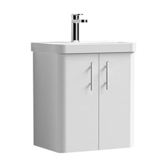 [BFCU10333] Balterley Curve Modern Bathroom Wall Hung 2 Door Vanity Unit Basin, Gloss White/Chrome, 479mm - Cutout