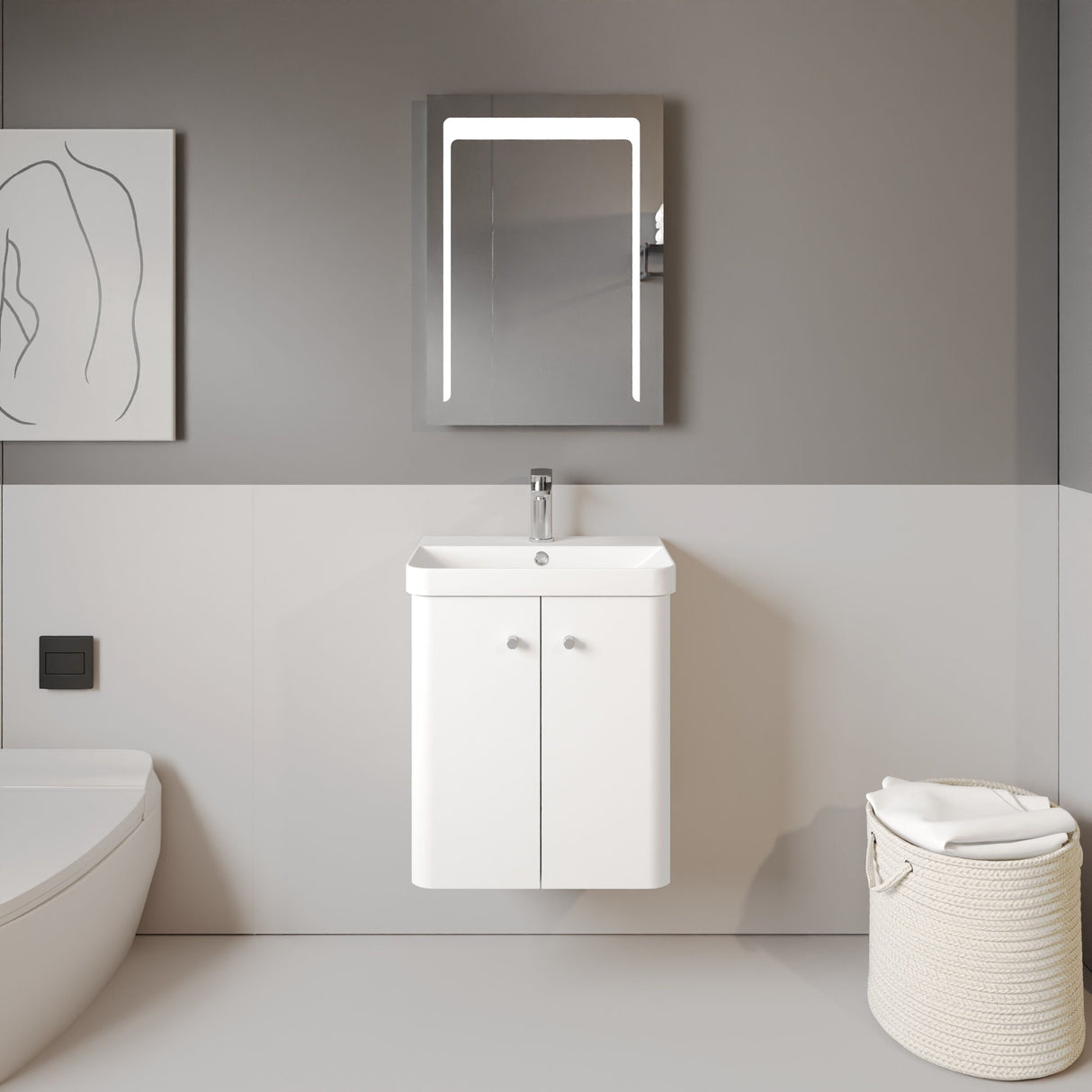 [BFCU103] Flashbrook Contemporary Wall Hung 2 Door Vanity Unit with 1 Tap Hole Basin, Choice of Size and Colour - Lifestyle 1