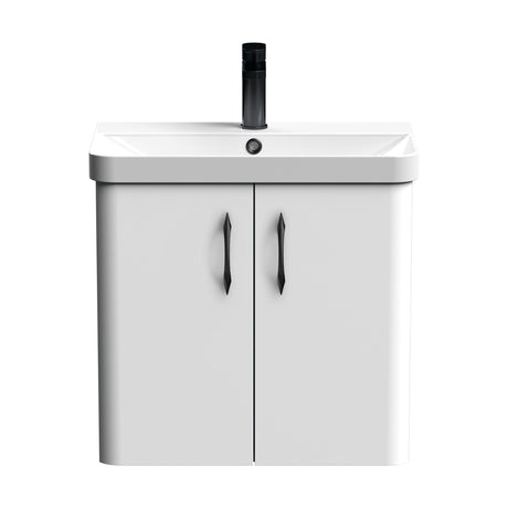 [BFCU10517] Balterley Curve Modern Bathroom Wall Hung 1 Door Vanity Unit Basin, Gloss White, 579mm - Cutout