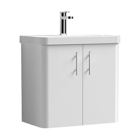[BFCU10533] Balterley Curve Modern Bathroom Wall Hung 2 Door Vanity Unit Basin, Gloss White/Chrome, 579mm - Cutout