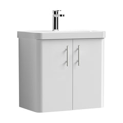 [BFCU10533] Flashbrook Wall Hung 2 Door Vanity Unit with Ceramic Basin, Gloss White with Chrome Handles, Choice of Size - Cutout