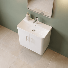 [BFCU10533] Flashbrook Wall Hung 2 Door Vanity Unit with Ceramic Basin, Gloss White with Chrome Handles, Choice of Size - Lifestyle 2