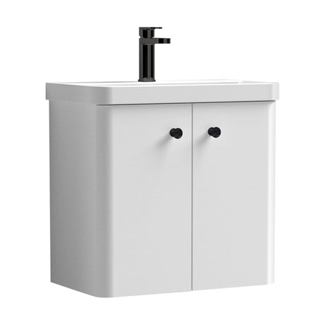 [BFCU1055] Balterley Curve Modern Bathroom Wall Hung 2 Door Vanity Unit Basin, Gloss White/Matt Black, 579mm - Cutout