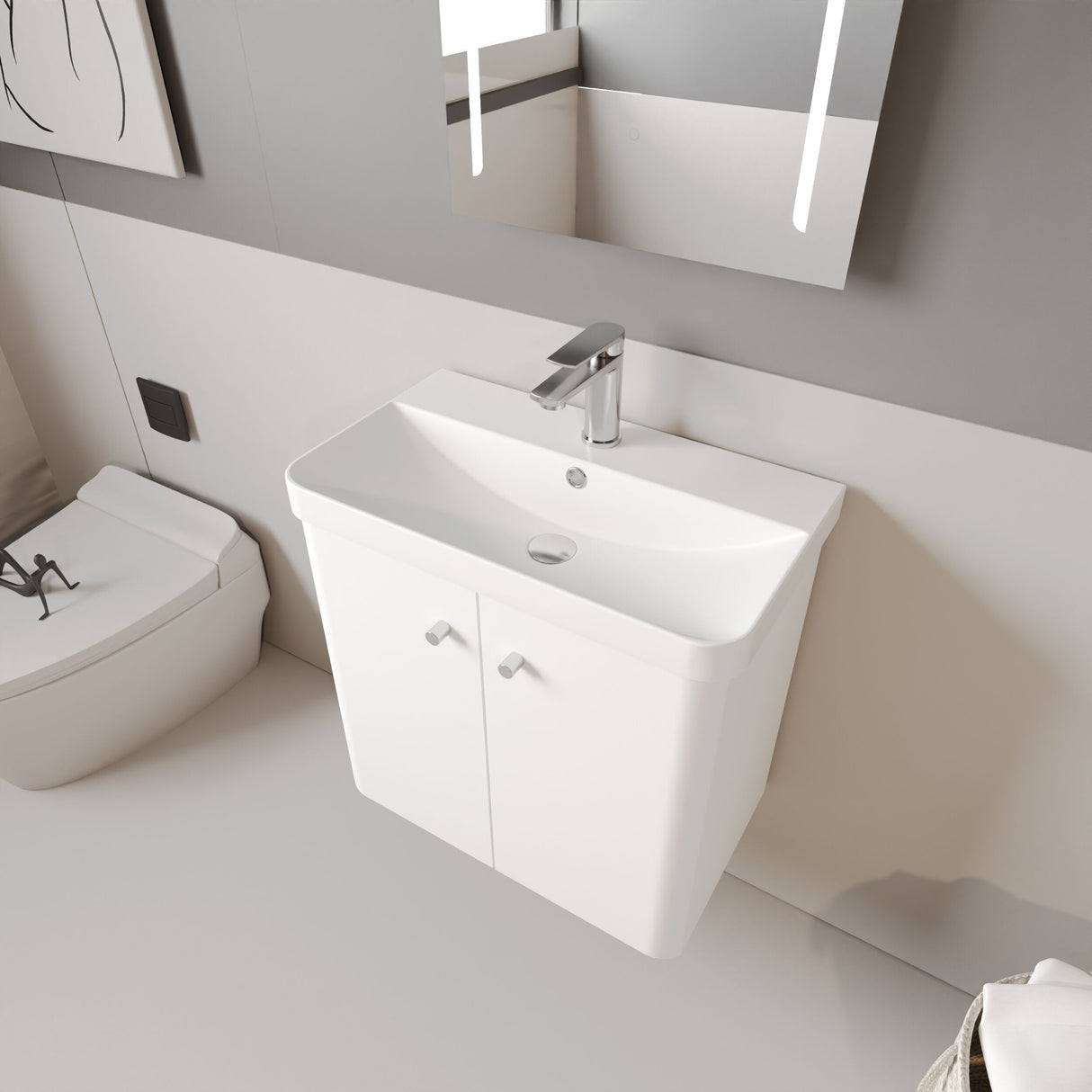 [BFCU105] Flashbrook Contemporary Wall Hung 2 Door Vanity Unit with 1 Tap Hole Basin, Choice of Size and Colour - Lifestyle 2