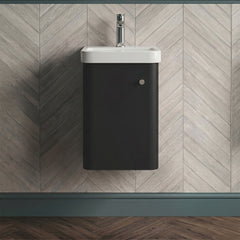 [BFCU1401] Flashbrook Contemporary Wall Hung 1 Door Vanity Unit with Ceramic Sink - 400mm - Silo