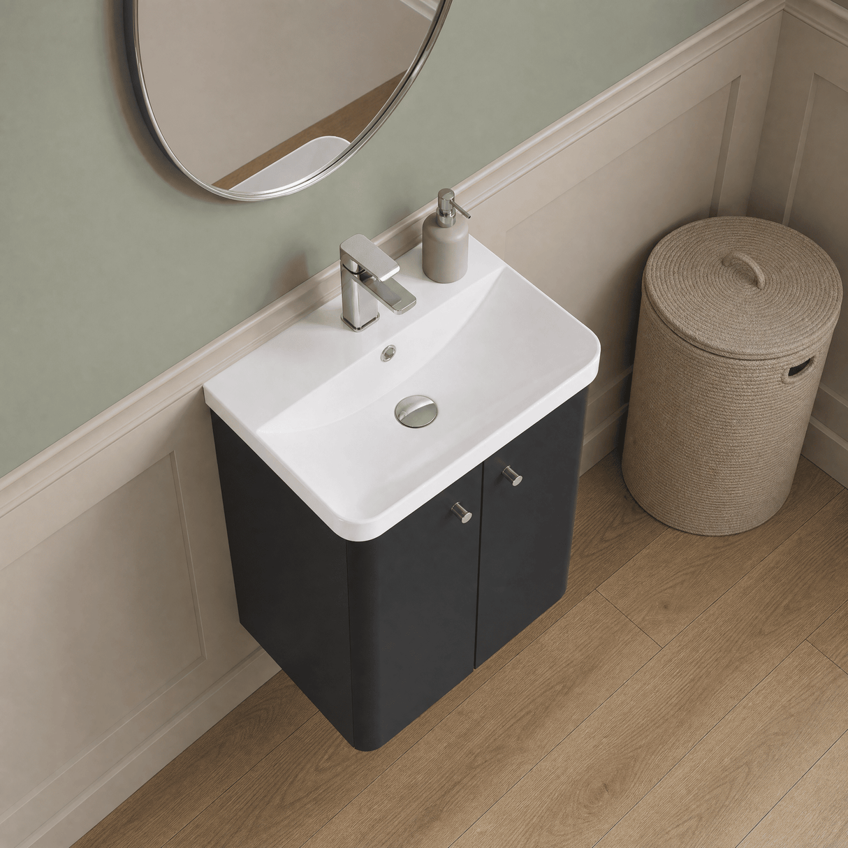 [BFCU1403] Flashbrook Contemporary Wall Hung 2 Door Vanity Unit with 1 Tap Hole Basin, Choice of Size and Colour - Lifestyle 2