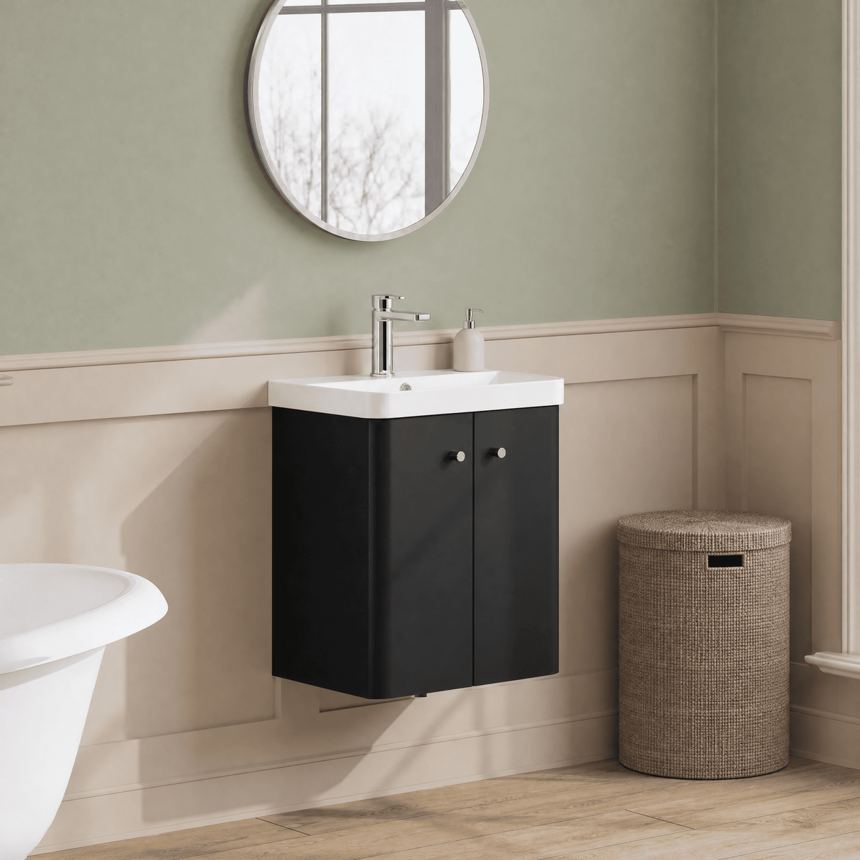 [BFCU1403] Flashbrook Contemporary Wall Hung 2 Door Vanity Unit with 1 Tap Hole Basin, Choice of Size and Colour - Lifestyle 3