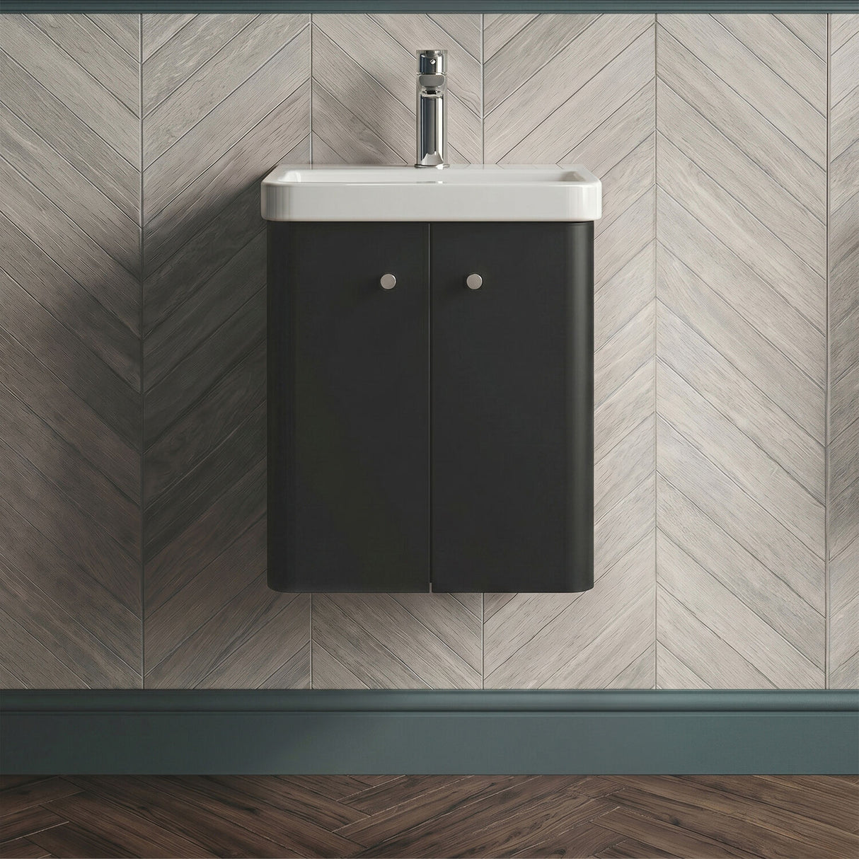 [BFCU1403] Flashbrook Contemporary Wall Hung 2 Door Vanity Unit with 1 Tap Hole Basin, Choice of Size and Colour - Silo
