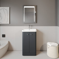 [BFCU1404] Flashbrook Contemporary Floor Standing 2 Door Vanity Unit with 1 Tap Hole Ceramic Basin - Choice of Size and Finish - Lifestyle 1
