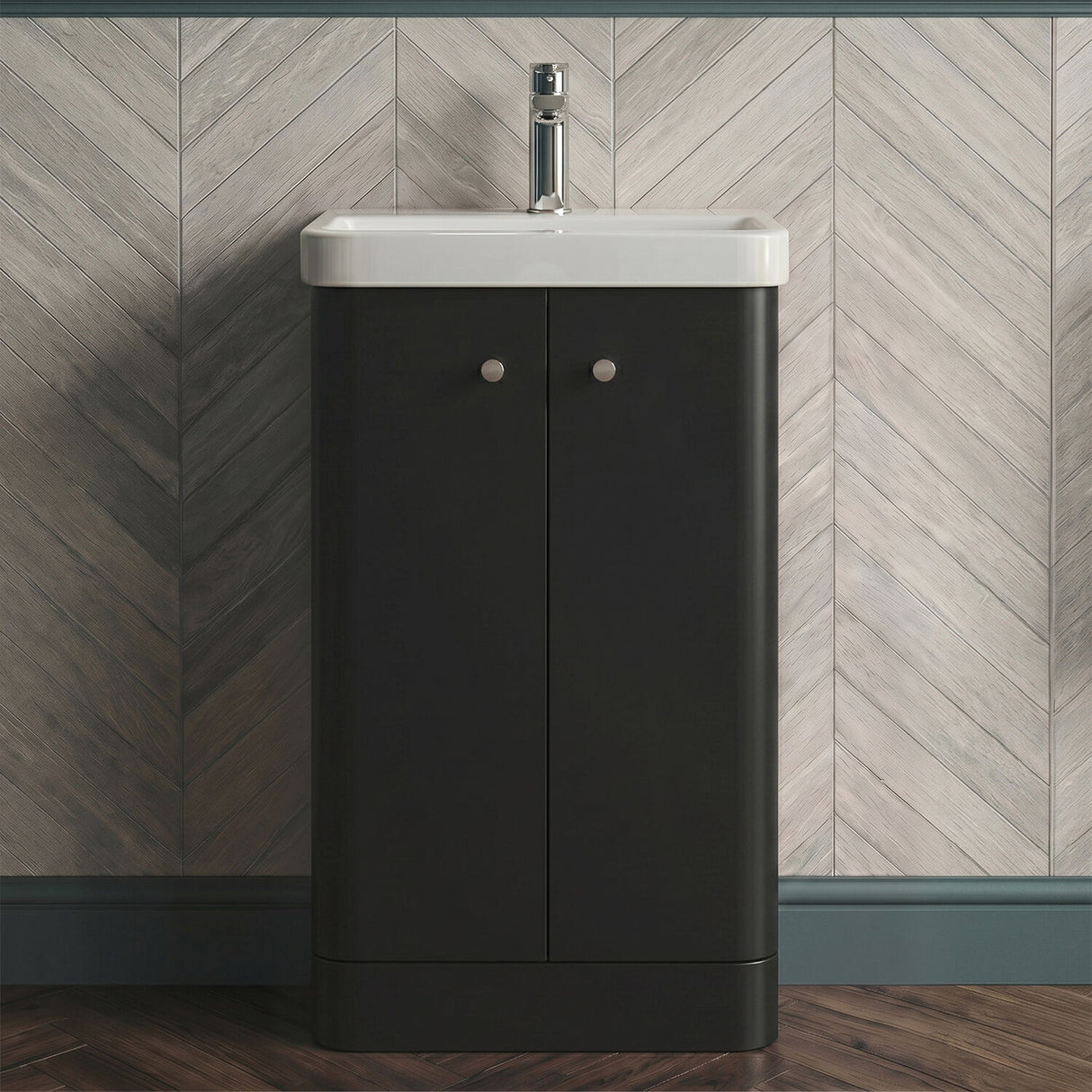 [BFCU1404] Flashbrook Contemporary Floor Standing 2 Door Vanity Unit with 1 Tap Hole Ceramic Basin - Choice of Size and Finish - Silo