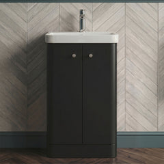 [BFCU1404] Flashbrook Contemporary Floor Standing 2 Door Vanity Unit with 1 Tap Hole Ceramic Basin - Choice of Size and Finish - Silo