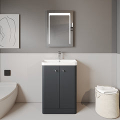 [BFCU1406] Flashbrook Contemporary Floor Standing 2 Door Vanity Unit with 1 Tap Hole Ceramic Basin - Choice of Size and Finish - Lifestyle 1