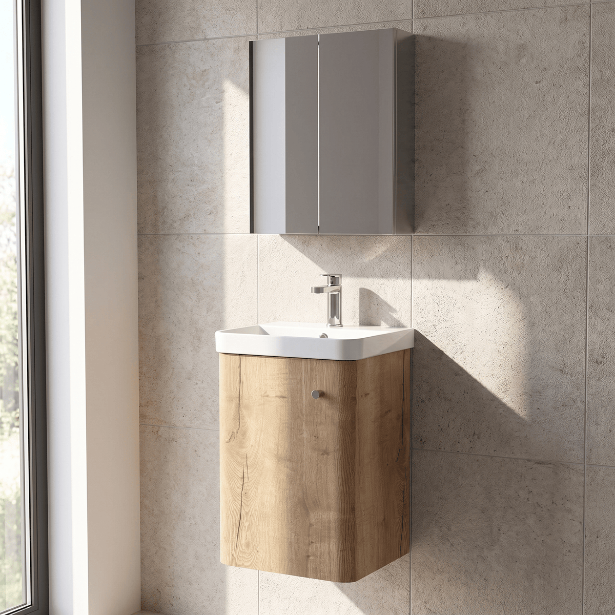 [BFCU1801] Flashbrook Contemporary Wall Hung 1 Door Vanity Unit with Ceramic Sink - 400mm - Lifestyle 3