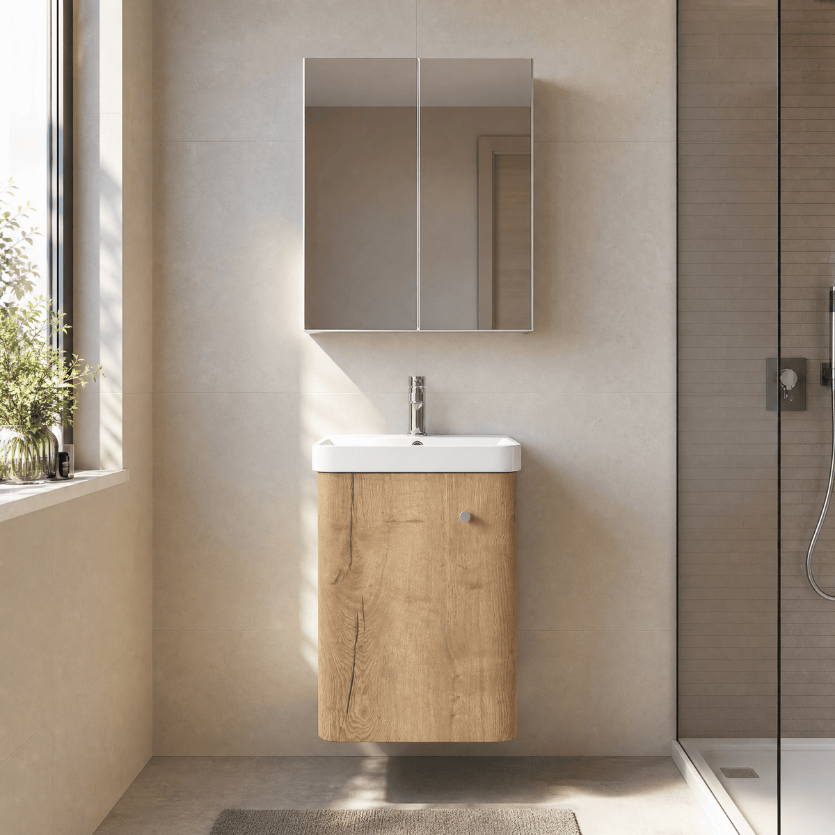 [BFCU1801] Flashbrook Contemporary Wall Hung 1 Door Vanity Unit with Ceramic Sink - 400mm - Silo