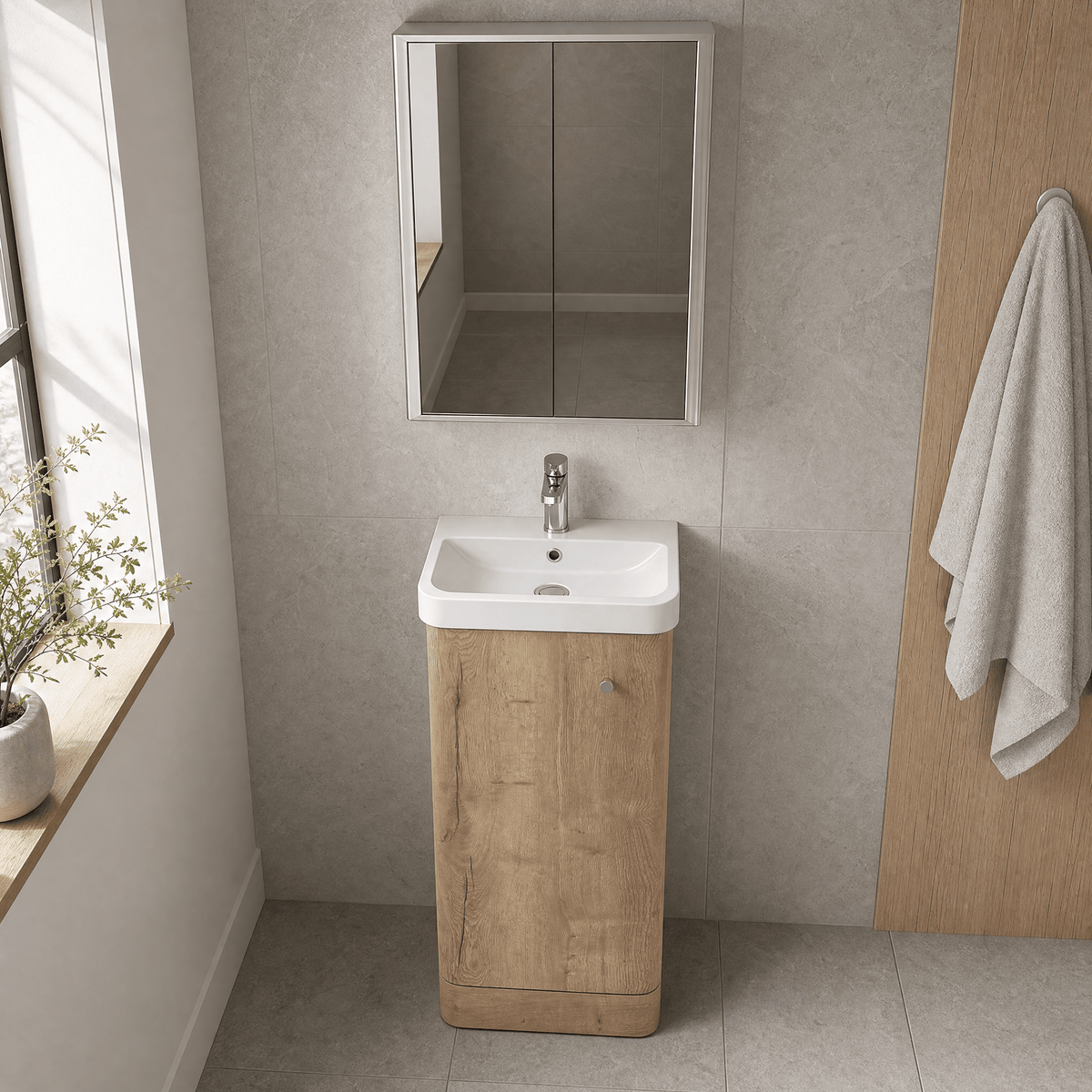 [BFCU1802] Flashbrook Floor Standing 1 Door Vanity Unit with Ceramic Basin - 400mm, Choice of Colour - Lifestyle 2