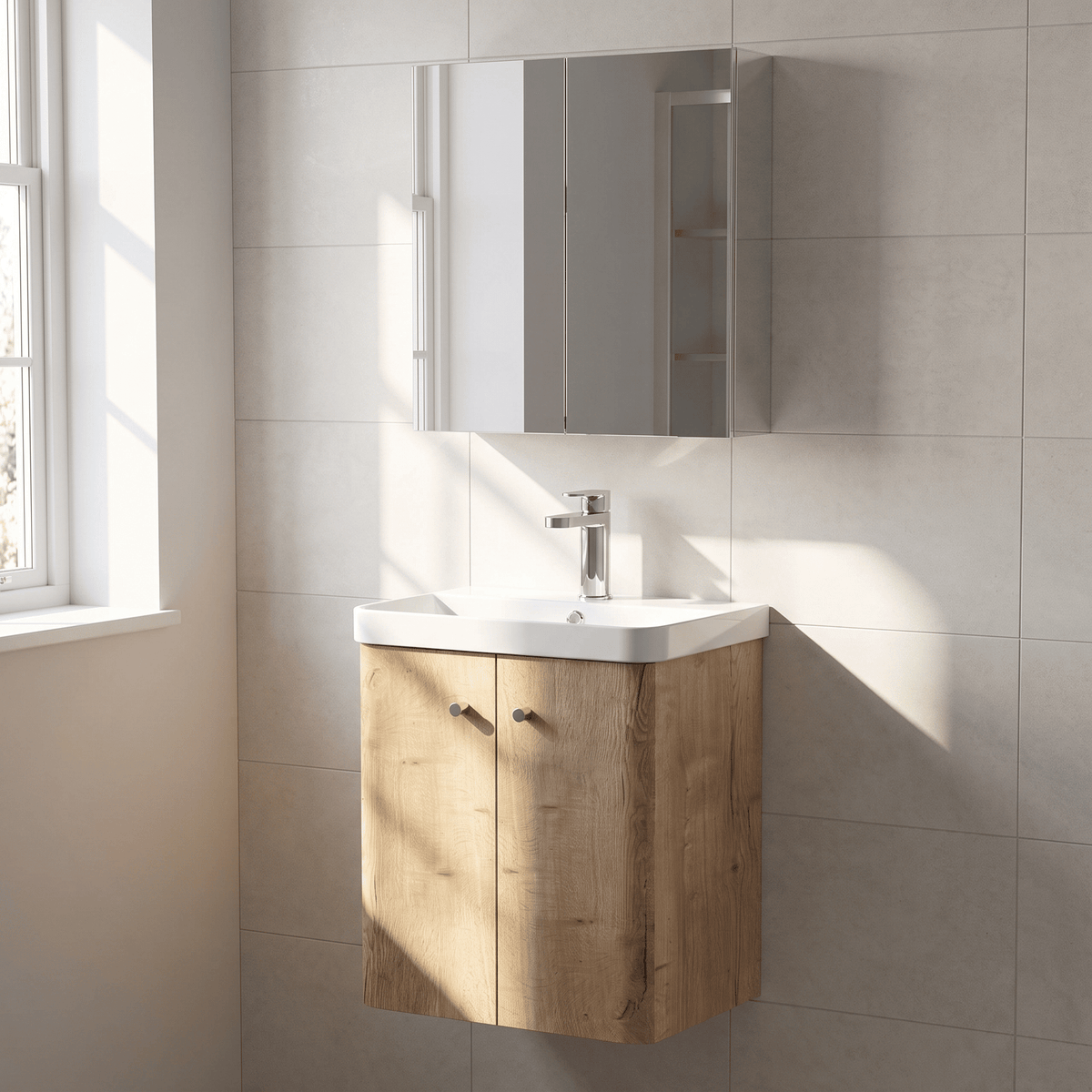[BFCU1803] Flashbrook Contemporary Wall Hung 2 Door Vanity Unit with 1 Tap Hole Basin, Choice of Size and Colour - Lifestyle 3