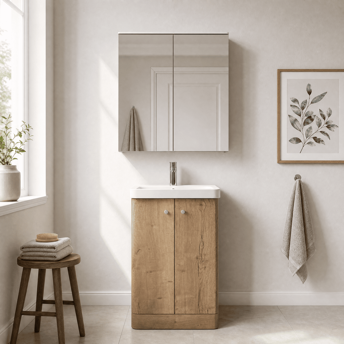 [BFCU1804] Flashbrook Contemporary Floor Standing 2 Door Vanity Unit with 1 Tap Hole Ceramic Basin - Choice of Size and Finish - Lifestyle 1