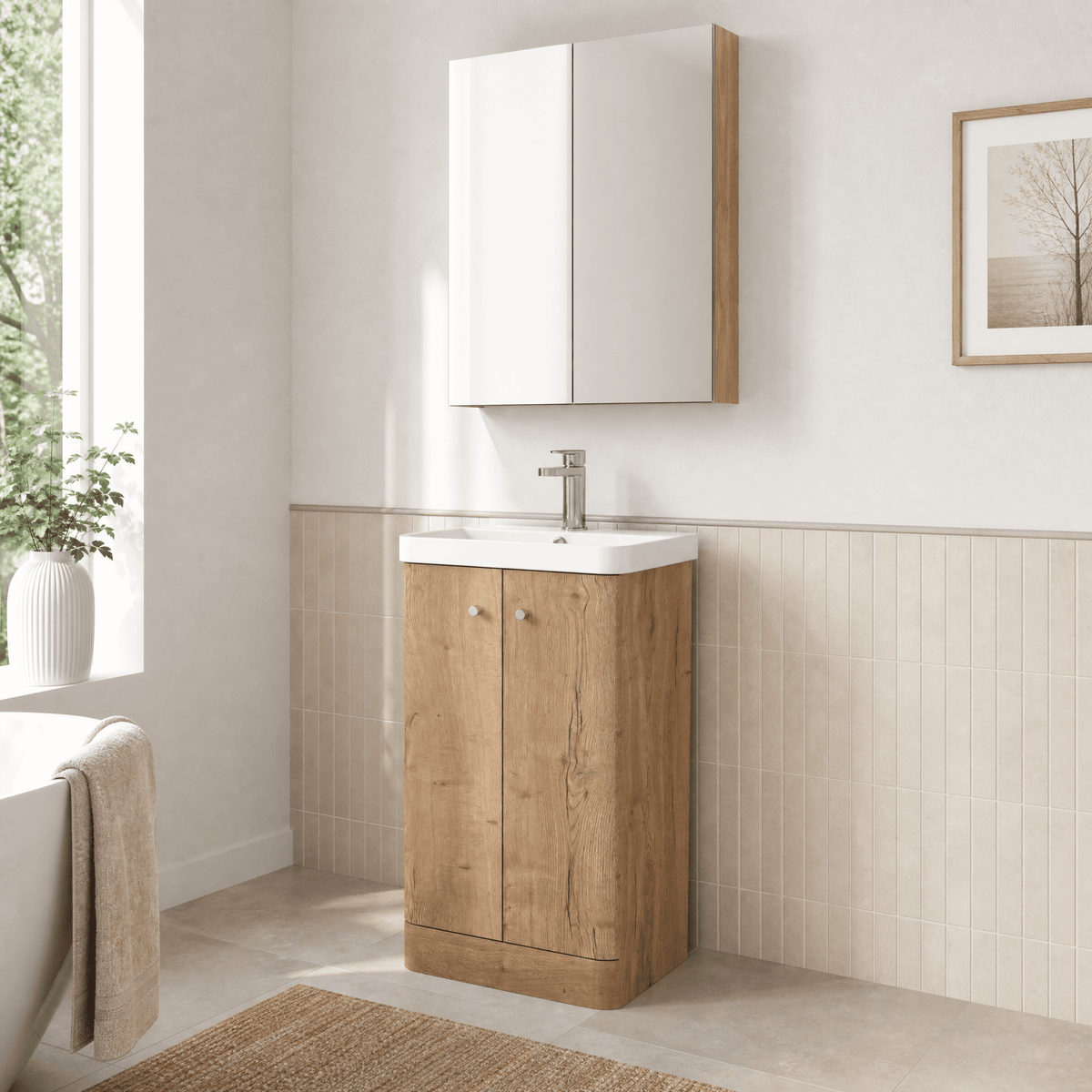 [BFCU1804] Flashbrook Contemporary Floor Standing 2 Door Vanity Unit with 1 Tap Hole Ceramic Basin - Choice of Size and Finish - Lifestyle 3
