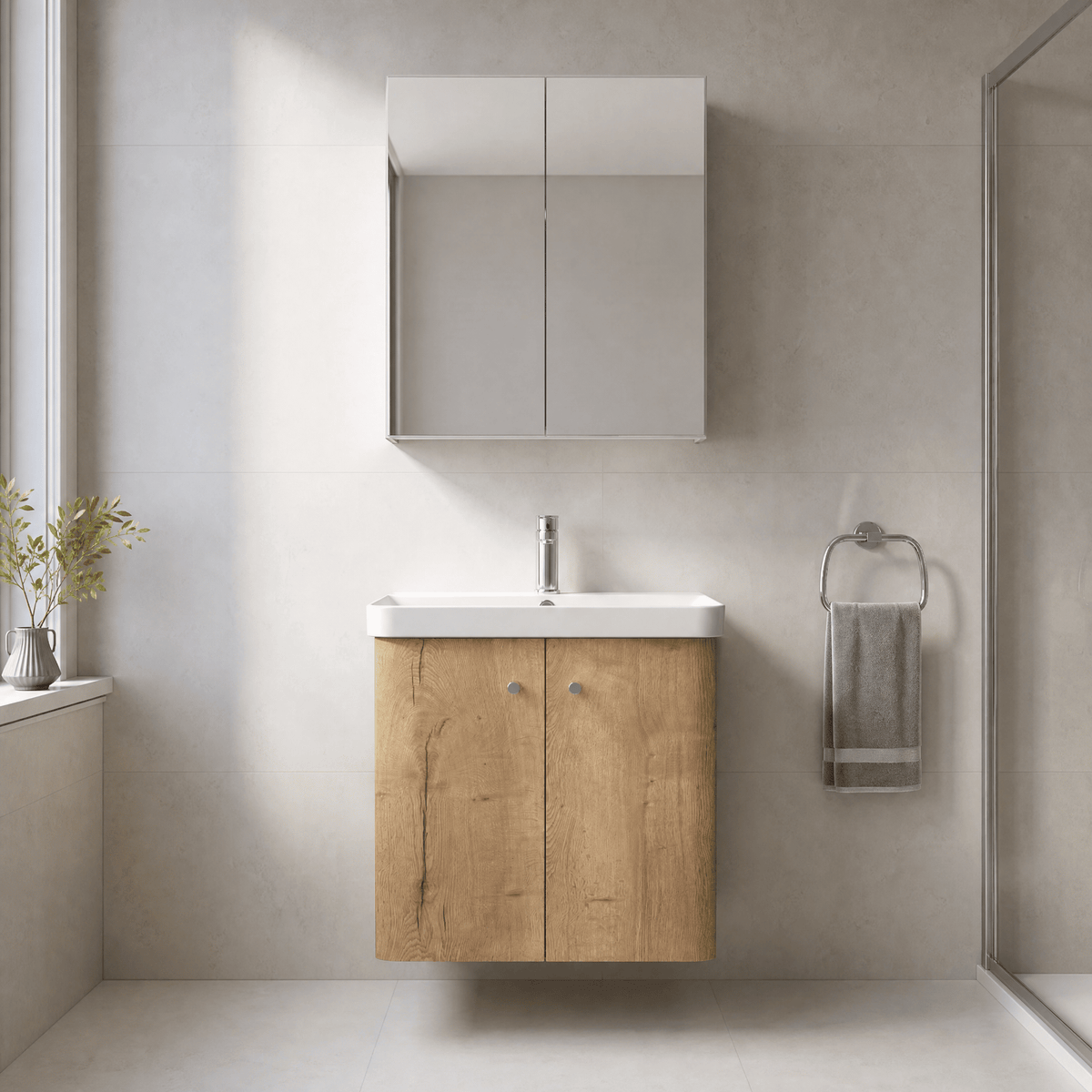 [BFCU1805] Flashbrook Contemporary Wall Hung 2 Door Vanity Unit with 1 Tap Hole Basin, Choice of Size and Colour - Lifestyle 1