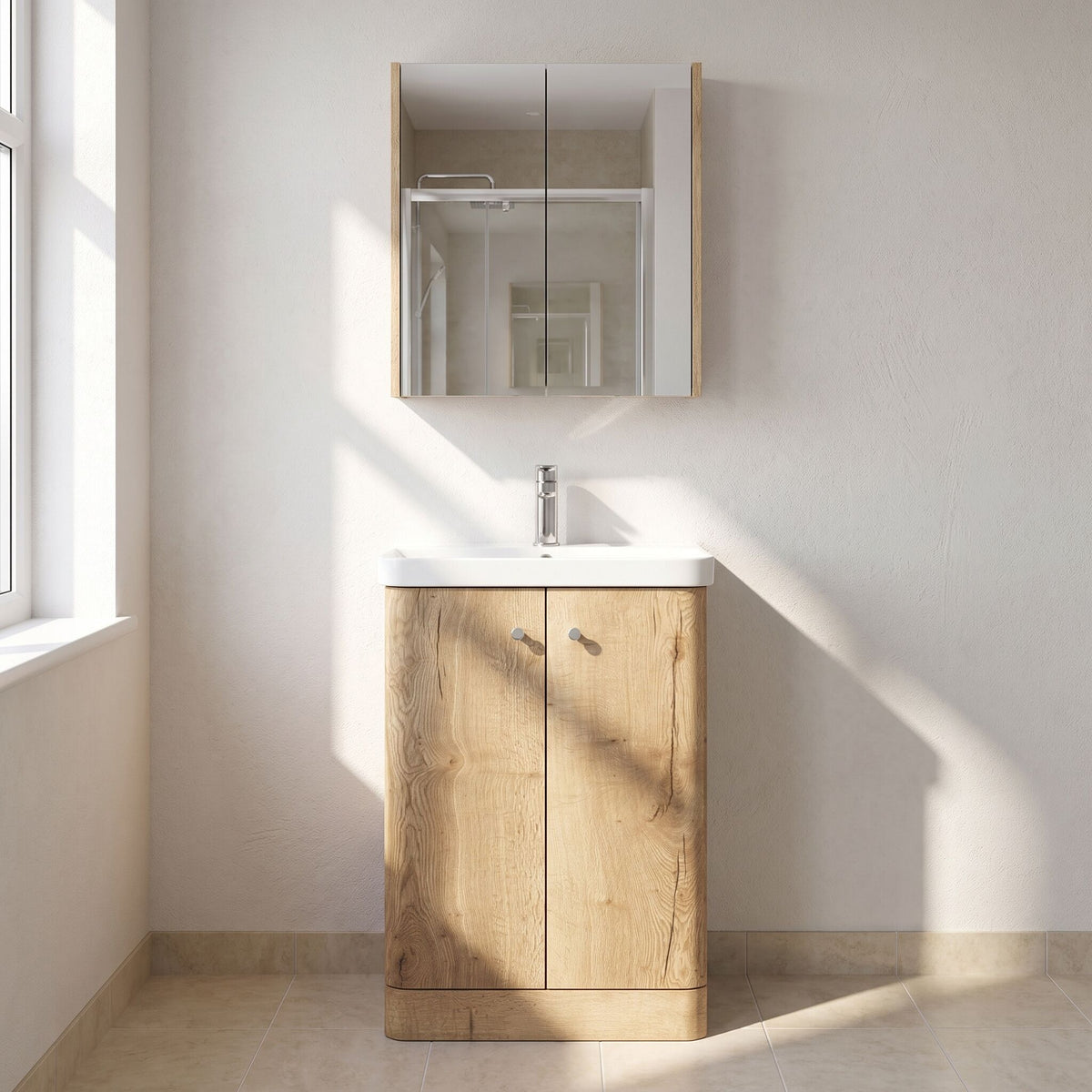 [BFCU1806] Flashbrook Contemporary Floor Standing 2 Door Vanity Unit with 1 Tap Hole Ceramic Basin - Choice of Size and Finish - Lifestyle 1