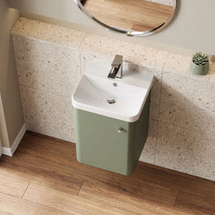 [BFCU801] Flashbrook Contemporary Wall Hung 1 Door Vanity Unit with Ceramic Sink - 400mm - Lifestyle 2