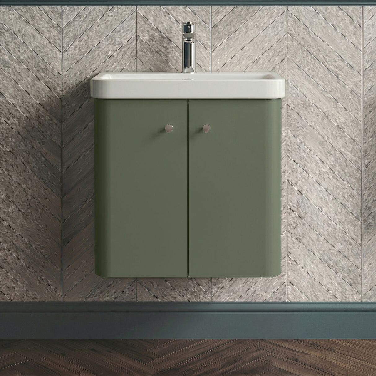 [BFCU805] Flashbrook Contemporary Wall Hung 2 Door Vanity Unit with 1 Tap Hole Basin, Choice of Size and Colour - Silo