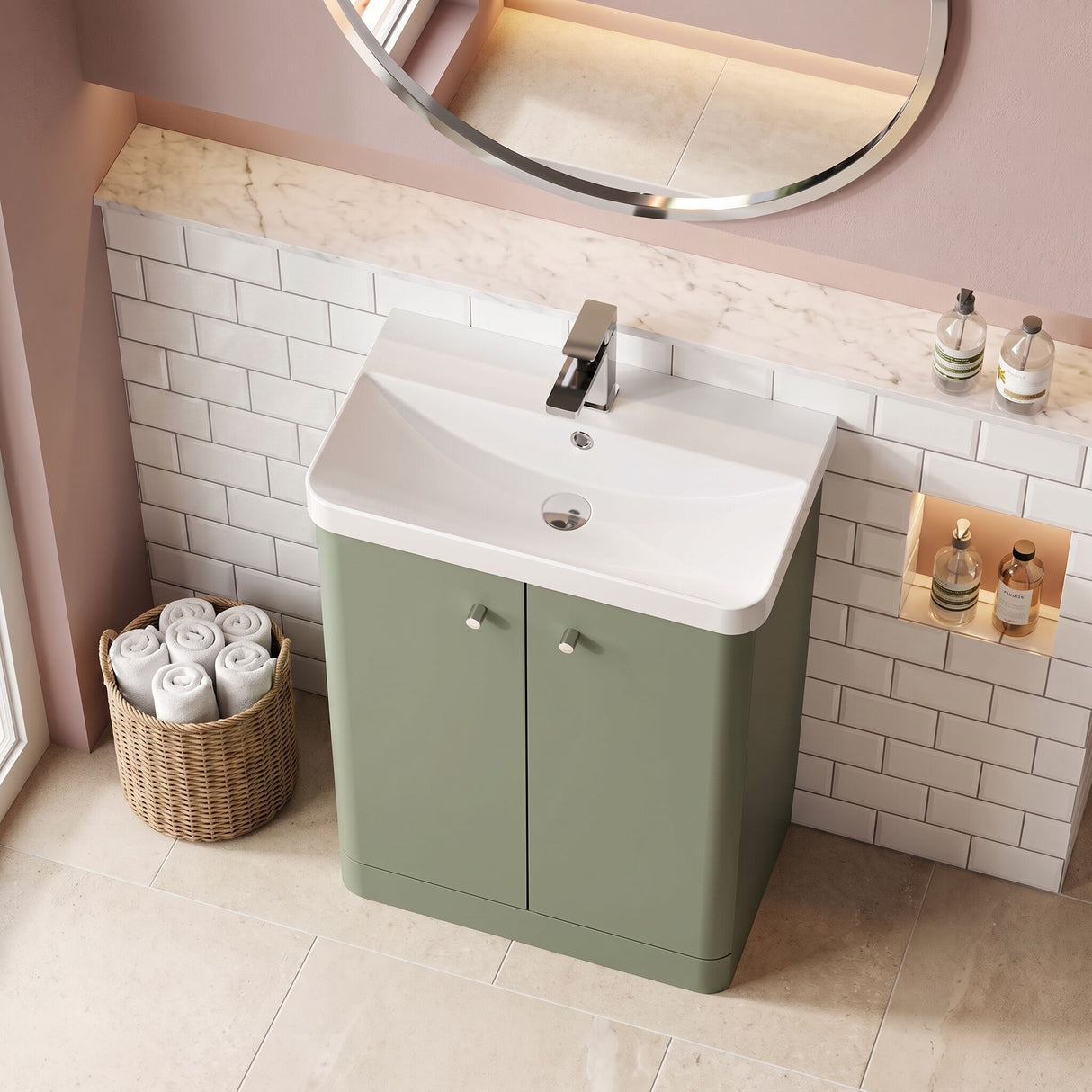 [BFCU806] Flashbrook Contemporary Floor Standing 2 Door Vanity Unit with 1 Tap Hole Ceramic Basin - Choice of Size and Finish - Lifestyle 2