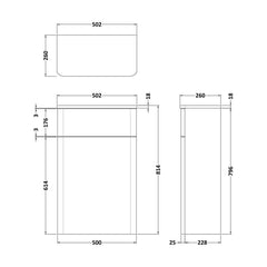 [BFCU841] Flashbrook Contemporary Floor Standing WC Toilet Unit - 500mm - Choice of Finish - Technical Drawing