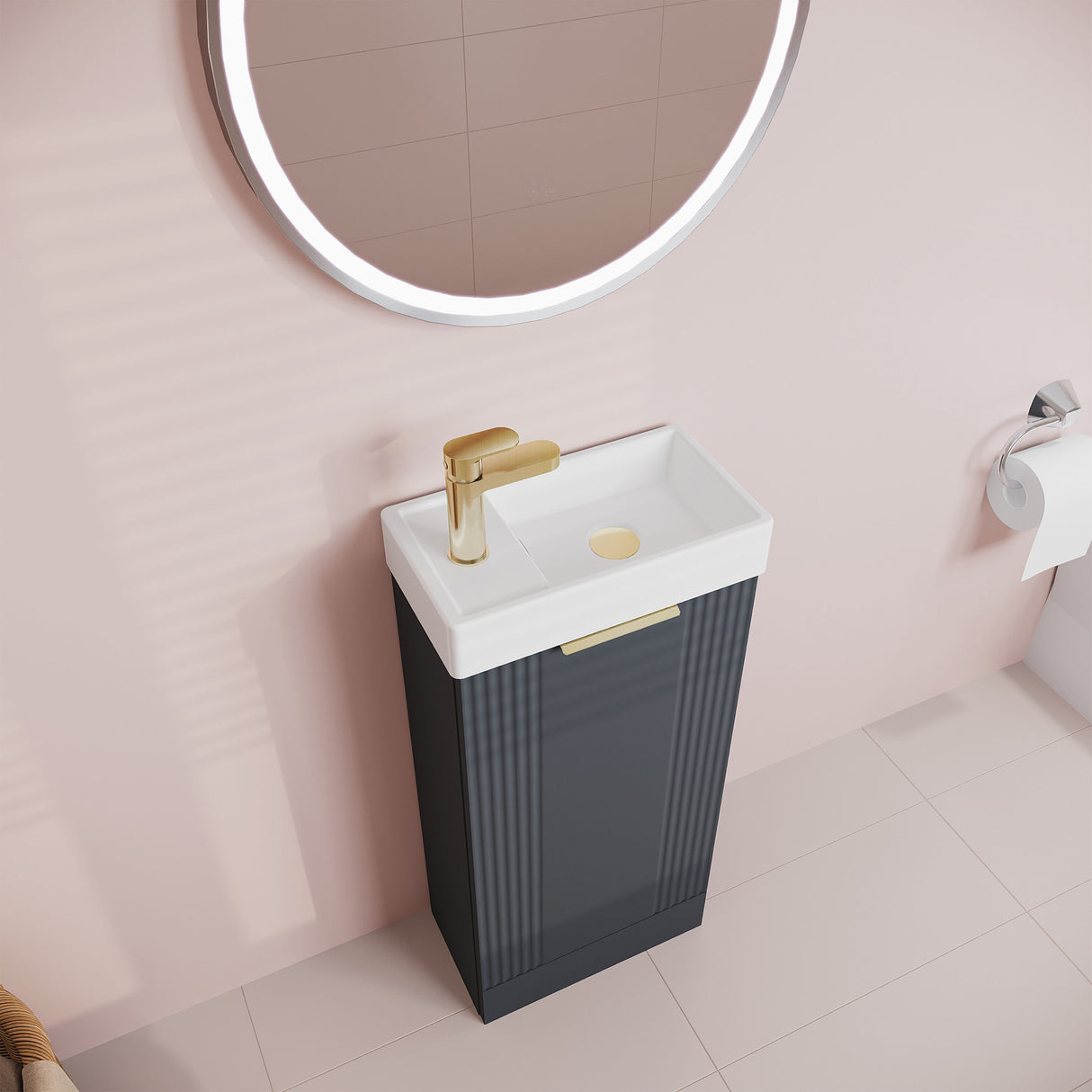[BFDE1420H324] Belvide Retro Floor Standing  Bathroom Cloakroom Vanity Basin Unit - 781 x 400 x 222mm - Multiple Colours - Lifestyle 2