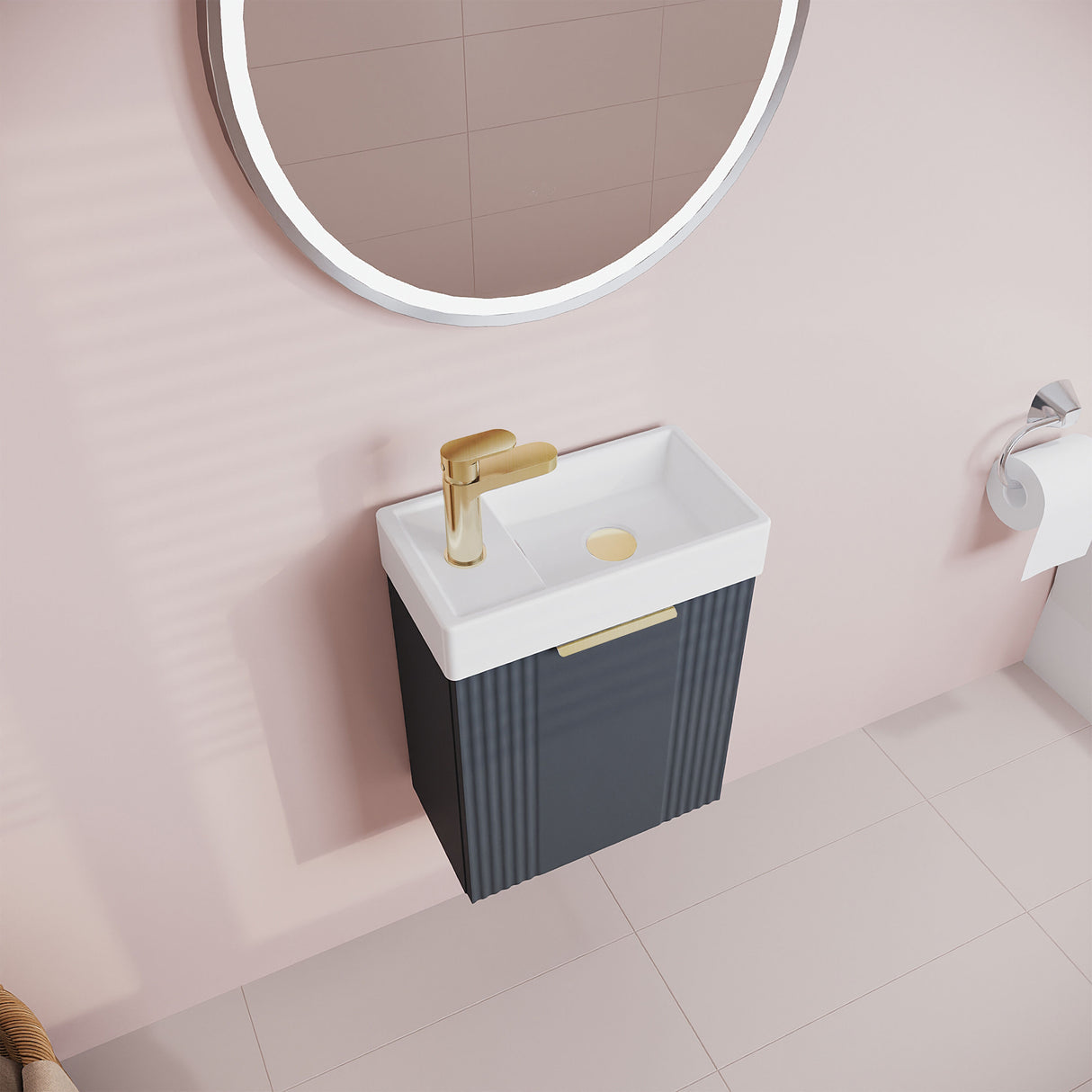 [BFDE1490H324] Belvide Retro Wall Hung Bathroom Cloakroom Vanity Basin Unit 438 x 400 x 222mm - Multiple Colours - Lifestyle 2
