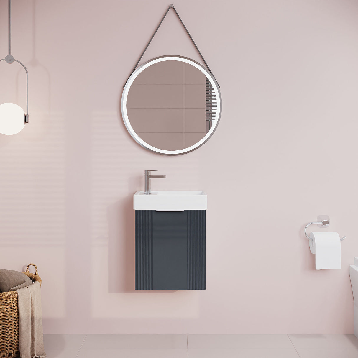 [BFDE1490] Belvide Retro Wall Hung Bathroom Cloakroom Vanity Basin Unit 438 x 400 x 222mm - Multiple Colours - Lifestyle 1