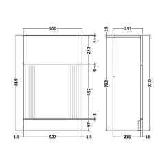 [BFDE241] Belvide Modern Bathroom Retro Floor Standing WC Back to Wall Toilet Unit, 500mm, Choice of Colour - Technical Drawing