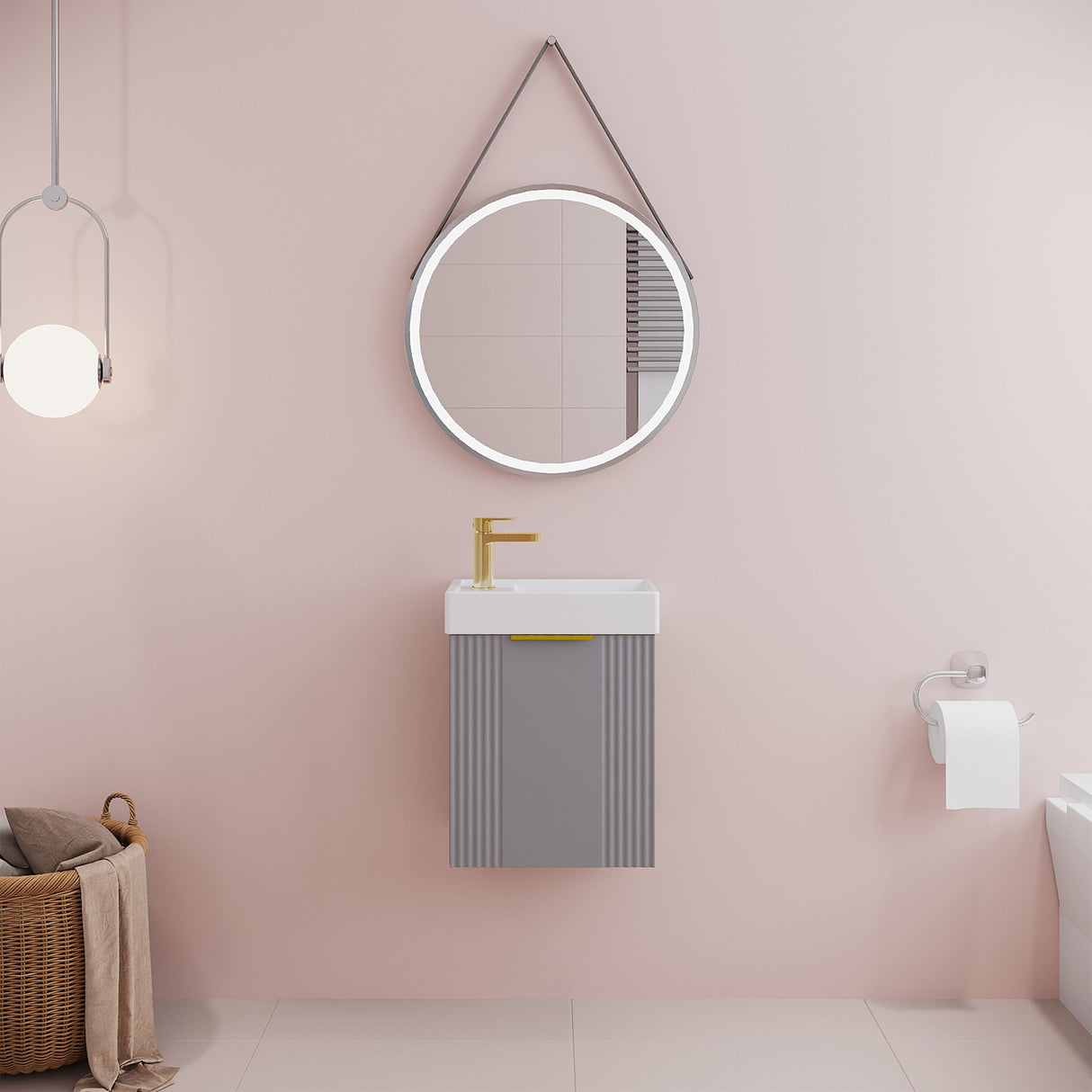 [BFDE290H324] Belvide Retro Wall Hung Bathroom Cloakroom Vanity Basin Unit 438 x 400 x 222mm - Multiple Colours - Lifestyle 1