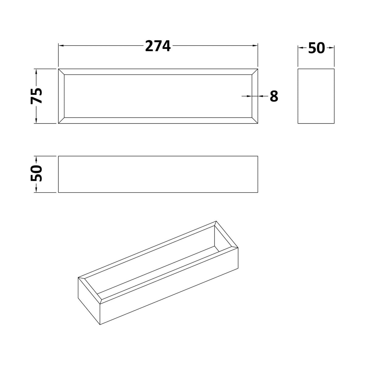 [BFDS300] Bamboo Drawer Organiser Insert, Choice of Shape - Technical Drawing