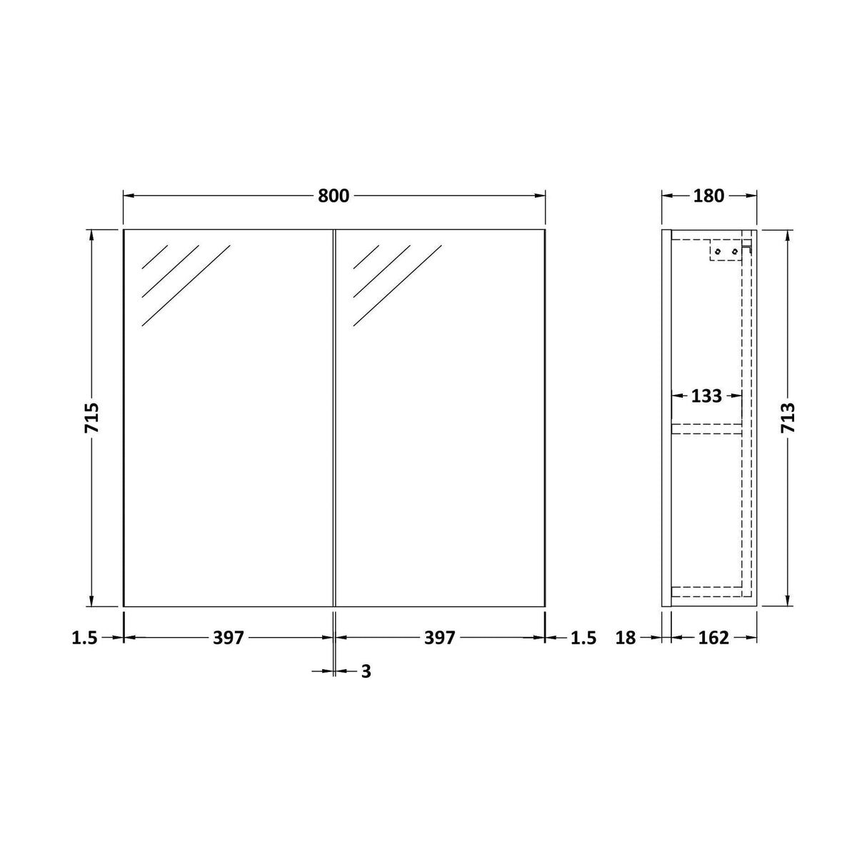 [BFDT119] 800 Mirror Unit 50 50 GLWHT - Technical Drawing