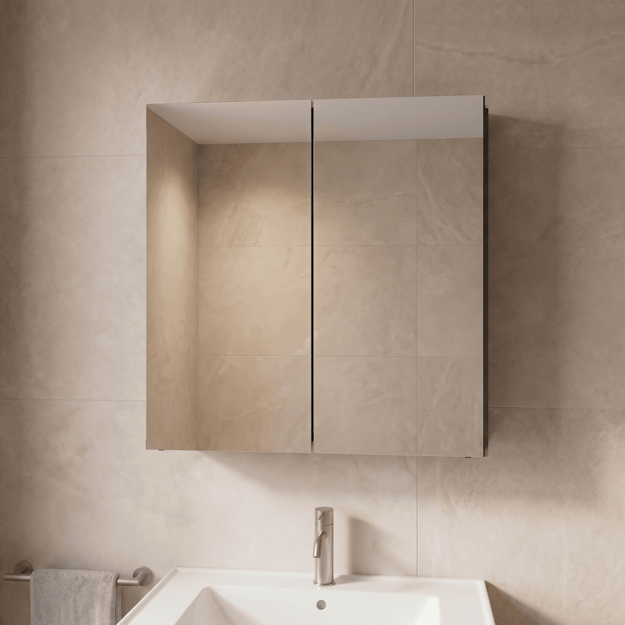 [BFDT1417] Balterley Contemporary Bathroom Wall Hung 2 Door Mirror Cabinet, Dark Grey, 600mm - Lifestyle 1