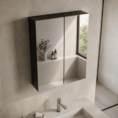 [BFDT1417] Balterley Contemporary Bathroom Wall Hung 2 Door Mirror Cabinet, Dark Grey, 600mm - Lifestyle 2