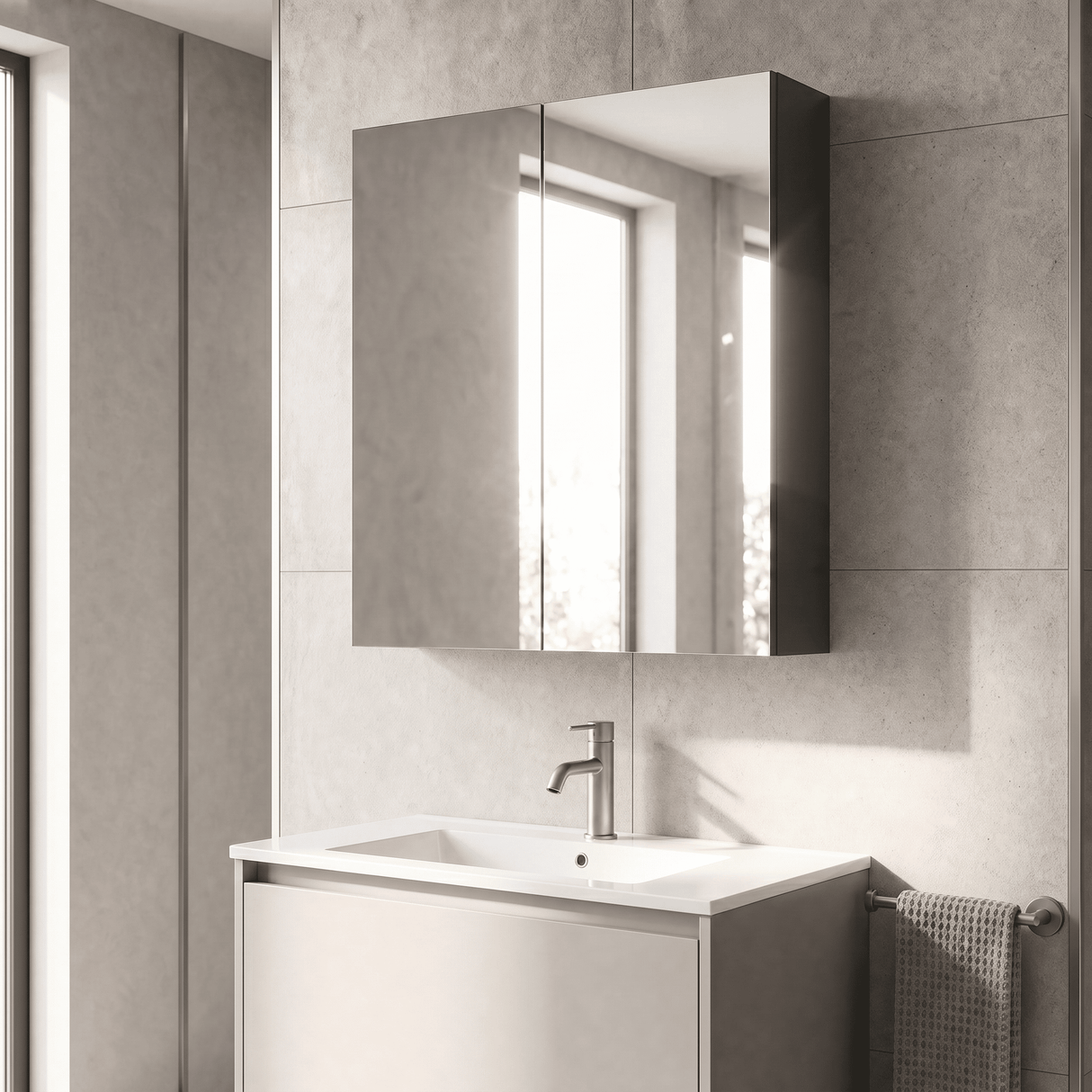 [BFDT1417] Balterley Contemporary Bathroom Wall Hung 2 Door Mirror Cabinet, Dark Grey, 600mm - Lifestyle 3