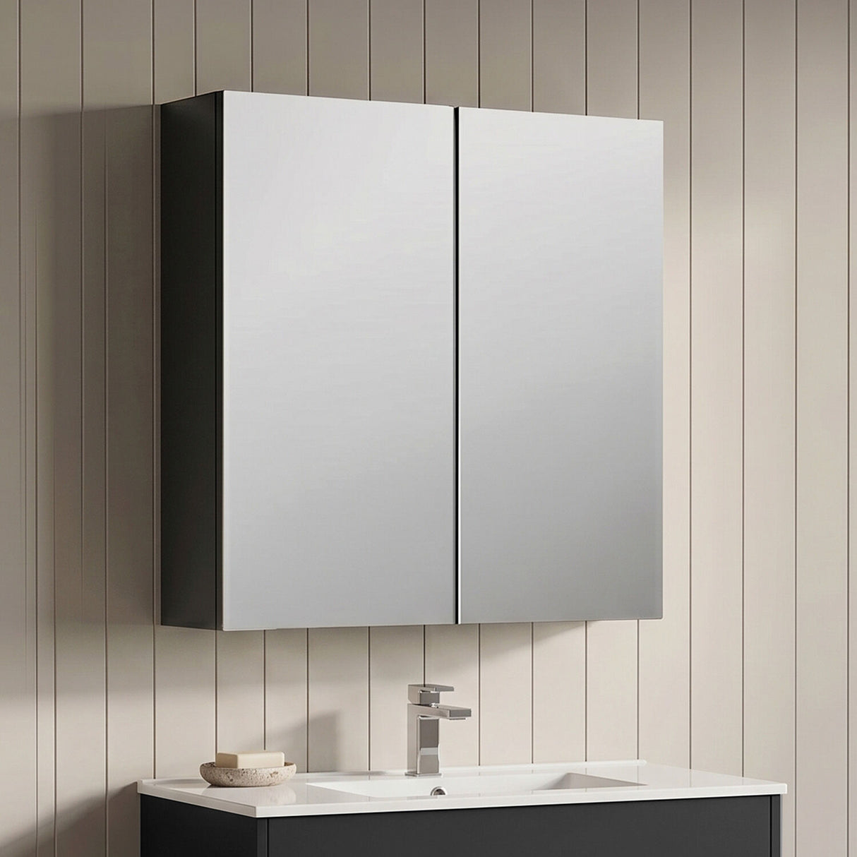 [BFDT1417] Balterley Contemporary Bathroom Wall Hung 2 Door Mirror Cabinet, Dark Grey, 600mm - Silo