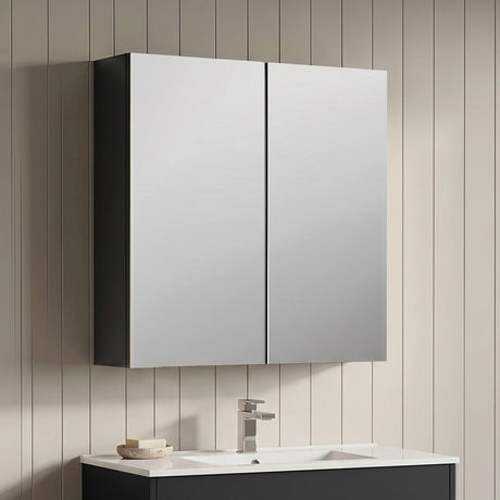 [BFDT1417] Balterley Contemporary Bathroom Wall Hung 2 Door Mirror Cabinet, Dark Grey, 600mm - Silo